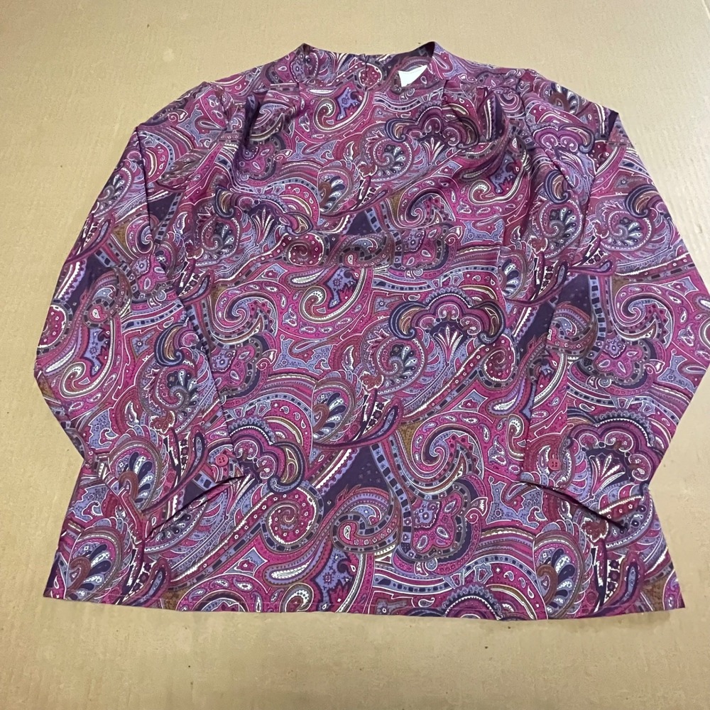 Vintage 70s Nikki Paisley Mock Neck Blouse Womens 5/6 XS S 100% Polyester Boho